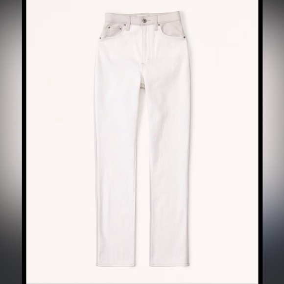 Abercrombie and Fitch Mixed Fabric 90’s Ultra High Rise White Jean Faux Leather - Picture 4 of 7